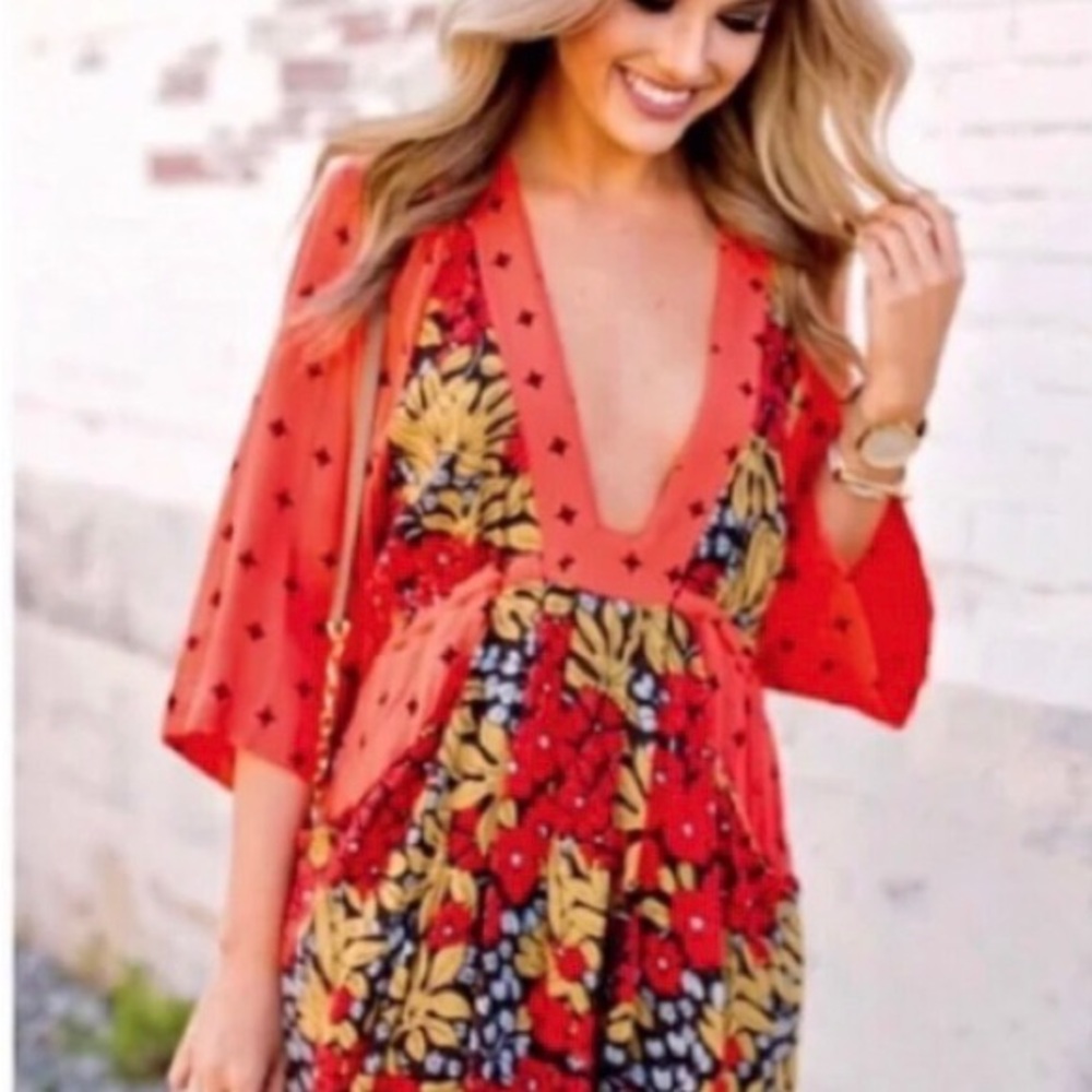 Free People Red and Black Floral Dress